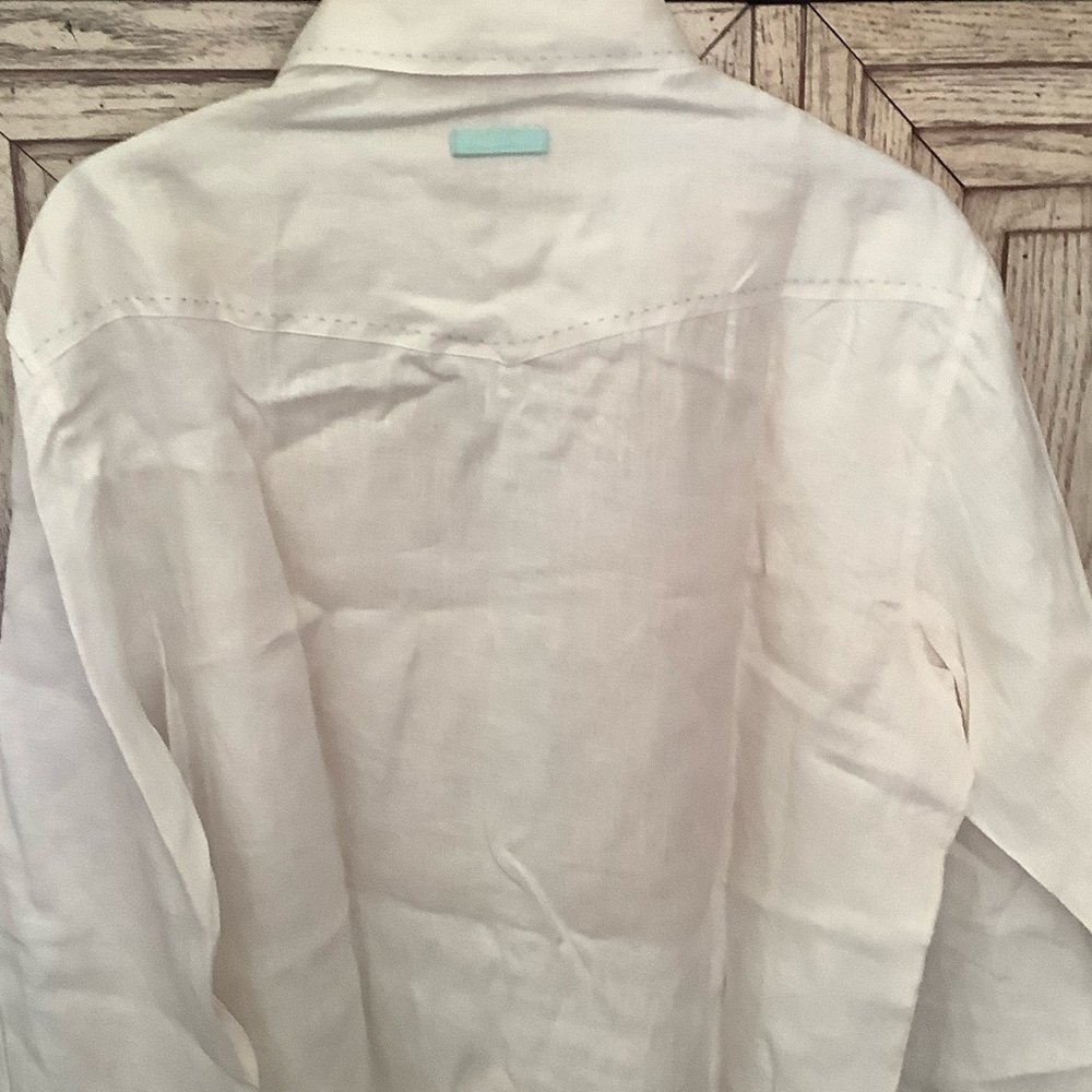 Bohio White and aqua Casual linen Shirt. Guayabera style xl nwt - Picture 8 of 11